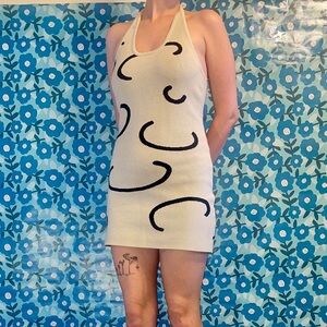 Halter cream design knit dress